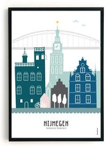 Skyline-Poster Nijmegen Kleur in Kunststof Fotolijst