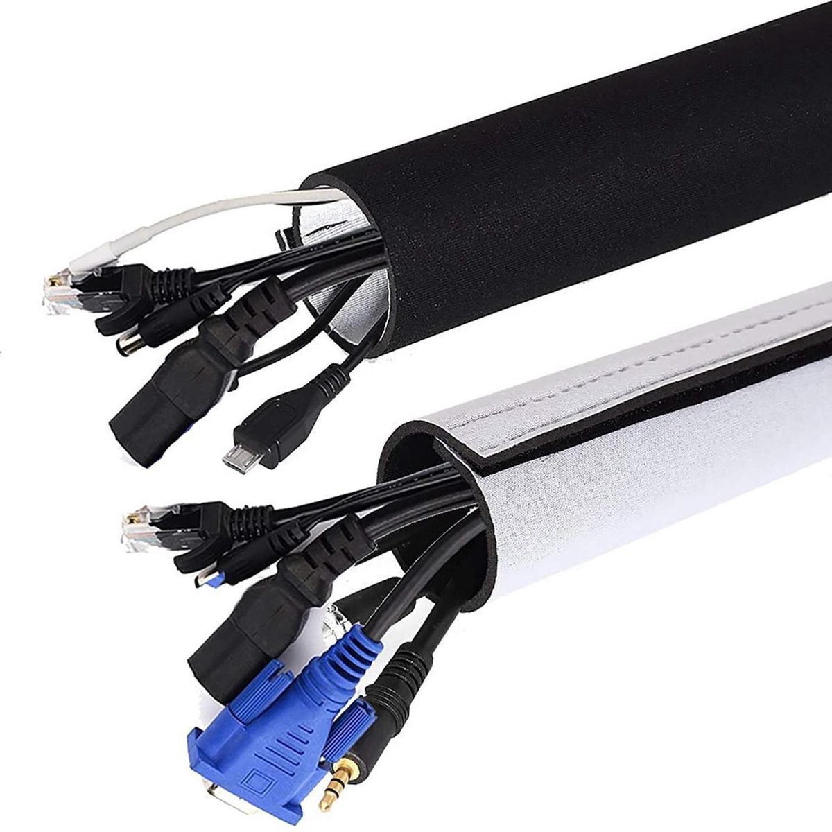 Universele Neopreen kabel organizer met klittenband, 2x1.5 M Verstelbaar en flexibel bedrading beschermer- TV, Computer, verlichting (150x13,5cm