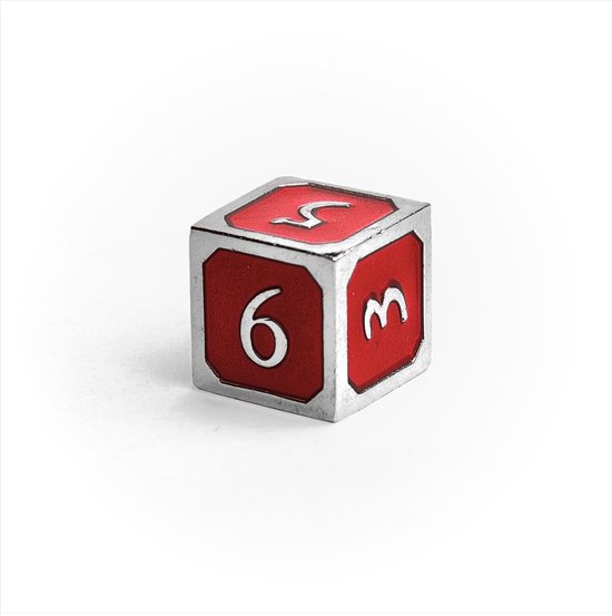 Thumbnail van een extra afbeelding van het spel 7 delige Metalen Dobbelstenen Set - Dungeons & Dragons - inclusief Opbergzakje - Rood Zilver