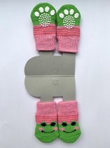 Hondensokken / Kattensokken - Roze / Groen - Kikker - Antislip - 4 stuks - Maat M - 3x7.5cm - 1 paar - 4 sokken - Katoen -