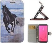 Samsung J8 2018 Hoesje Wallet Case Zwarte Paard
