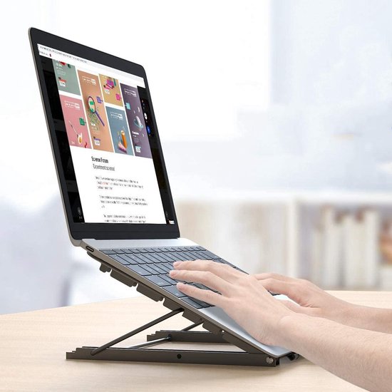 Universele Ergonomische Laptop Standaard 7-13’’ inch - Laptop Stand - laptop tafel - laptop verhoger - Laptop steun - Tablet Houder/Standaard - Geschikt voor Macbook/Laptops/IPad/Tablets/Notebook/E-Reader - Boekenstandaard - Zwart