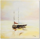 Schilderij Twee zeilboten, 80x80cm, beige/bruin/rood