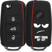 kwmobile autosleutel hoesje geschikt voor VW Skoda Seat 3-knops autosleutel - Autosleutel behuizing in wit / zwart / rood - Don't Touch My Key design