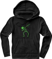 Hoodie sweater heren met steekzakken en capuchon - perfect halloween cadeau skelet dab opdruk - neon groen - zoodie vest grappig - halloween hoodie dames - Maat XL