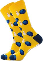 Bowlers sokken - Geel paar sokken met bowling pins en bowlingballen - Heren maat 41-46