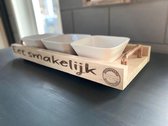 Serveerplank / hapjesplank / hapjesbak / tekst eet smakelijk / kerstpakket / inclusief 3 porseleinen bakjes / eigen tekst mogelijk / vaderdag / moederdag / verjaardag / cadeau