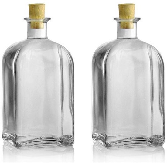 2 x 700ml Vierkante Fles - Glazen Fles Inclusief Kurk - Geschikt voor  likeur, olie,... | bol.com
