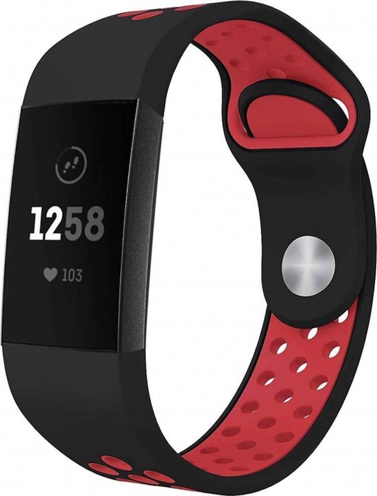 Charge 3 & 4 Sport Band - Maat ML - Zwart Rood - Geschikt Voor Fitbit ...