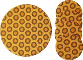 Jacqui's Arts & Designs - African design - set van 5 onderzetters - Afrikaanse stof - shweshwe stof - woonaccessoires - geel - handgemaakt - kurk - glasonderzetters - pannenonderzetter