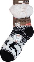 Hüttesock - Happy dames huissokken - Kerstsokken - Extra warm en zacht - ABS en anti slip - Deer Zwart