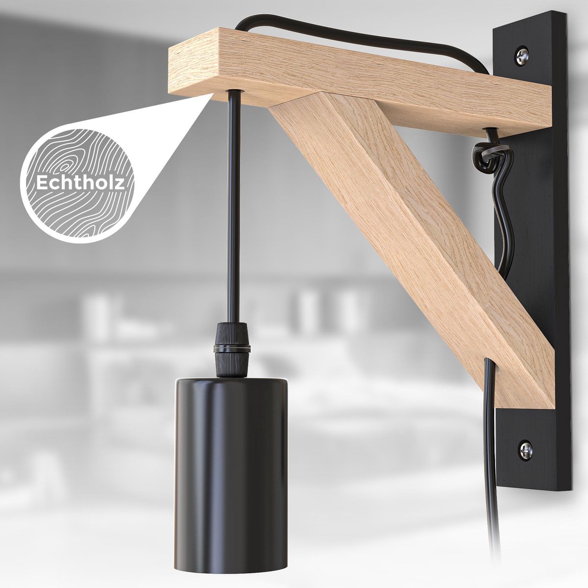 B.K.Licht Wandlamp binnen industrieel hout zwart