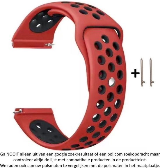 Zwart Rood Siliconen Bandje voor 22mm Smartwatches van Samsung, LG, Seiko, Asus, Pebble, Huawei, Cookoo, Vostok en Vector – 22 mm rubber smartwatch strap