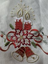 Kussenhoes - Linnenlook - Broderie - Off white met kant en rode kaarsen - Kerst - 40 cm