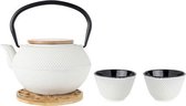 Hakone theepot set met onderlegger - wit - 1.2L - met filter en mokken