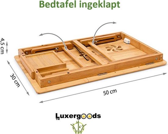 Lenx 2 IN 1 Bedtafel/Laptopstandaard - 100% BAMBOE - Nieuw Model - Cadeautip - Laptoptafel - Bank tafeltje - Laptop verhoger - Lenx