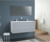 TOTEM Salle de bain 120cm - Gris - 4 tiroirs fermetures ralenties - double vasque en céramique + miroir