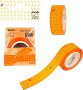 Stick'n Washi tape - oranje - 16mm breed - 10 meter rol - vogelprint