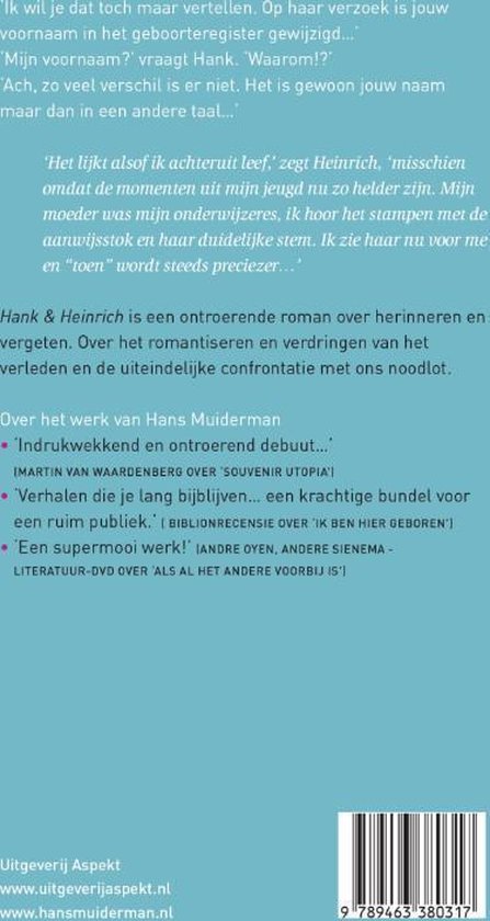 Achterkant van een boek met tekst en een streepjescode. De tekst bevat recensies en informatie over de auteur Hans Muiderman.
