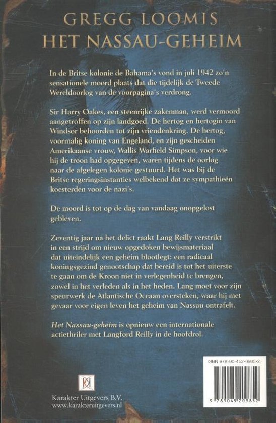Boekomslag van "Het Nassau-geheim" door Gregg Loomis. Bevat boekinformatie en een barcode.