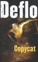 Man, bovenlichaam ontbloot, ligt in gras. Grote witte tekst 'Deflo' en gele tekst 'Copycat'.