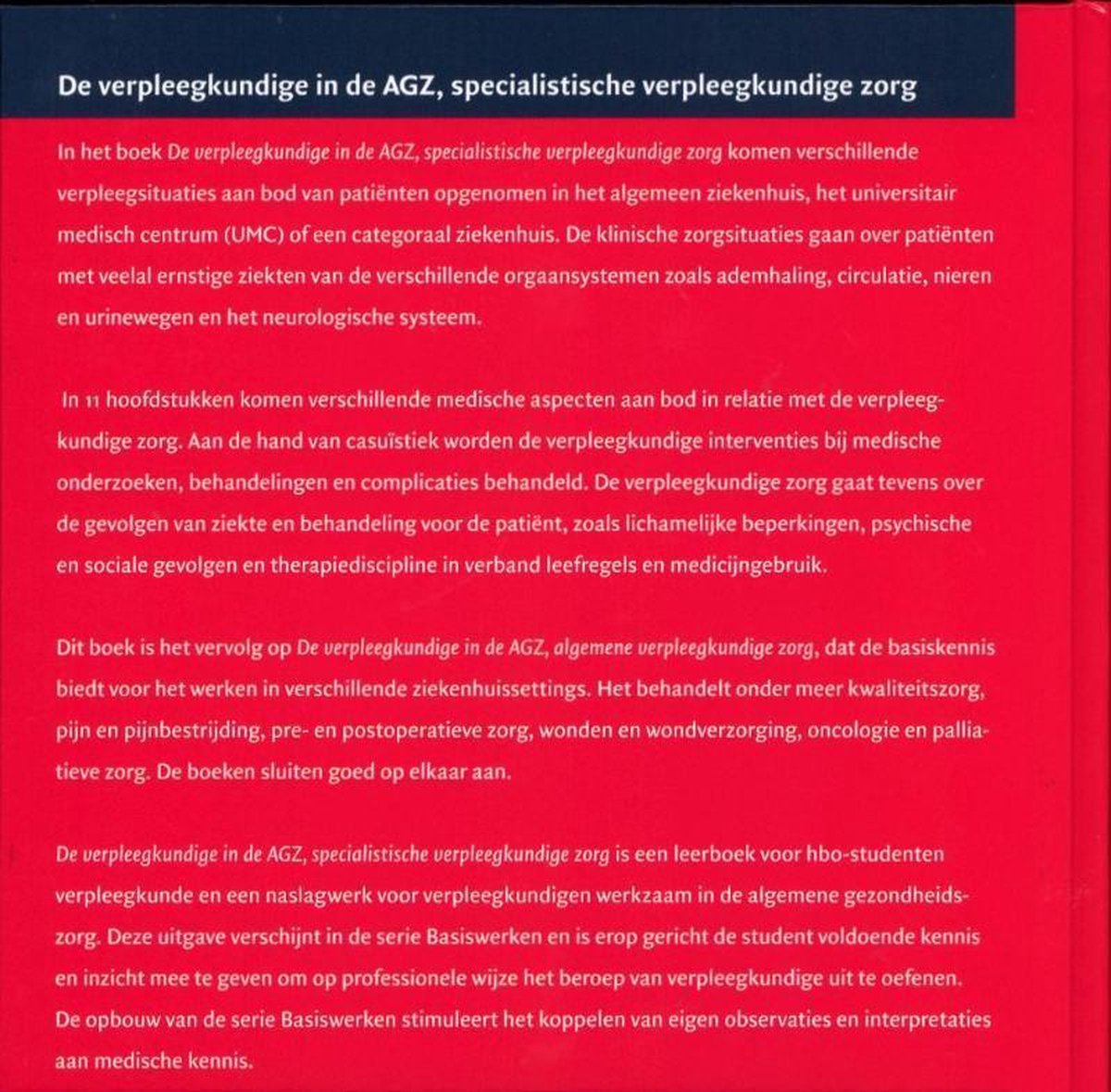 Boekomslag met Nederlandse tekst over gespecialiseerde verpleegkundige zorg in de AGZ.