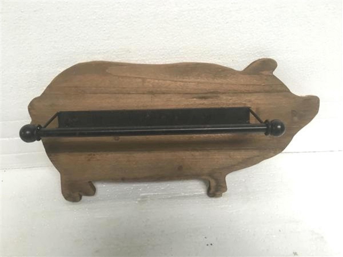 Keukenrolhouder varken hout 48x11,5x24cm