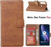 Motorola Moto One Fusion Plus Hoesje met Pasjeshouder portemonnee bookcase - Bruin