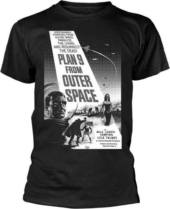 Plan 9 Unisex Tshirt -XL- PLAN 9 FROM OUTER SPACE - POSTER (BLACK AND WHITE) Zwart