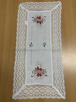 Kerst - Tafelkleed - Linnenlook - Broderie - Off white met kant en rode kaarsen - Loper 70 cm