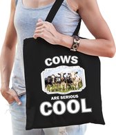 Dieren kudde koeien  katoenen tasje volwassenen en kinderen zwart - cows are cool boodschappentas/ gymtas / sporttas