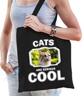 Dieren gekke poes  katoenen tasje volw + kind zwart - cats are cool boodschappentas/ gymtas / sporttas - cadeau katten fan