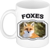 Dieren vos beker - foxes/ vossen mok wit 300 ml