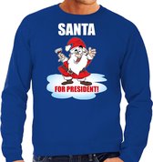 Santa for president Kerstsweater / Kersttrui blauw voor heren - Kerstkleding / Christmas outfit S