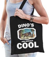 Dieren t-rex dinosaurus  katoenen tasje volw + kind zwart - dinosaurs are cool boodschappentas/ gymtas / sporttas - cadeau dinosaurussen fan