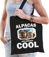 Dieren alpaca  katoenen tasje volw + kind zwart - alpacas are cool boodschappentas/ gymtas / sporttas - cadeau alpacas fan