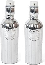 2x Glazen flessen zilver met beugeldop 550 ml -  Decoratie flessen zilver
