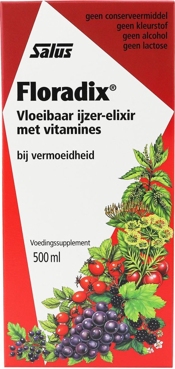 Salus Floradix IJzer-elixir Bij vermoeidheid Voedingssupplement met ijzer en vitamine B12 500