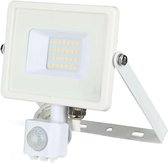 LED Bouwlamp 20 Watt met Sensor - LED Schijnwerper - Viron Dana - Natuurlijk Wit 4000K - Mat Wit - Aluminium - SAMSUNG LEDs