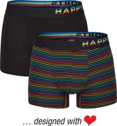 Happy Shorts 2-pack Boxershorts Heren Pride Regenboog Gestreept Zwart - Maat S