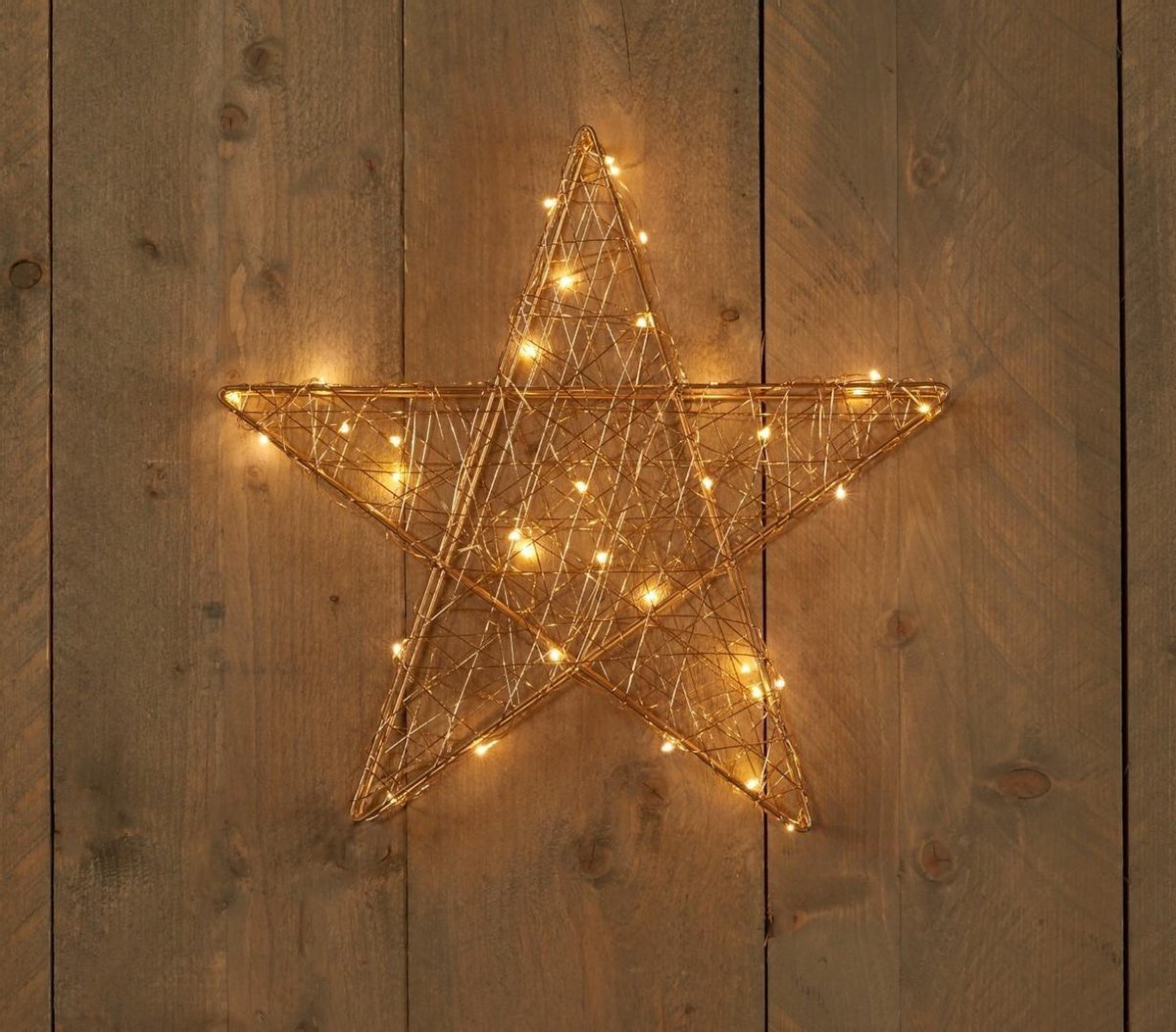 Kerstverlichting Batterijverlichting metaal ster goud 40 cm 35 LED...
