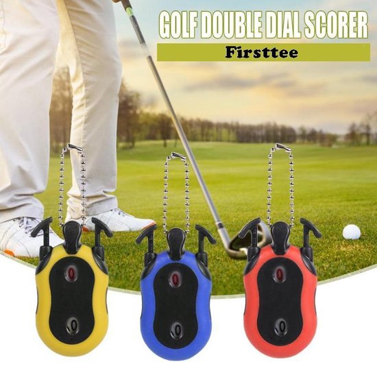 Firsttee Scoreteller - 2 SPELERS – Golf - Handteller - Teller - Counter strike - Tally counter - Golf sport – Slagenteller – Golf accessoires – Golftrainingsmateriaal - Golf training - Golftrolley - Cadeau - Geel - Firsttee