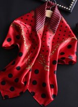 Stijlvolle Sjaal Rood gouden ketting - Zwarte stip / streep - Hoofdband - Sjaaltje - Bandana - Haarband - Pashmina | Polyester - 90 x 90 cm | Prachtige glans | Chique om nek of aan tas!
