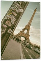 Tuinposter – Eiffeltoren, Parijs (Schuin) - 80x120cm Foto op Tuinposter  (wanddecoratie voor buiten en binnen)