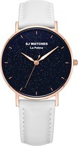 SJ WATCHES La Palma horloge dames Wit leren bandje - horloges voor vrouwen 36mm - Horloge sterrenhemel