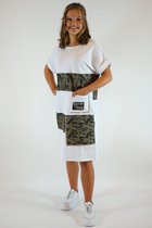 La Pèra Wit- Legergroene Jerseyjurk SNT T-Shirt jurk legerprint Dames - Maat M