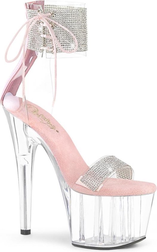 Pleaser - ADORE-727RS Sandaal met enkelband, Paaldans schoenen - Paaldans schoenen - 41 shoes - Roze/Zilverkleurig