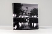 Donker Utrecht Canvas - Zandbrug, Oudegracht en Domtoren Zwart-Wit - 20x20 cm - fotoprint op canvasdoek - wanddecoratie