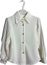 Blouse Meisjes Plissé Mouwen - Meisjes Bloes - Plissé Mouwen - Crème - 8 jaar