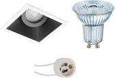 LED Spot Set - OSRAM Parathom PAR16 930 36D - Pragmi Zano Pro - GU10 Fitting - Dimbaar - Inbouw Vierkant - Mat Zwart/Wit - 3.7W - Warm Wit 3000K - Kantelbaar - 93mm - BES LED